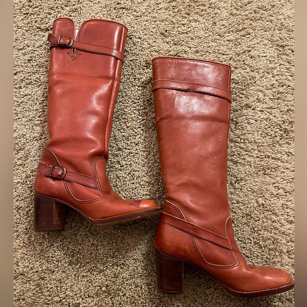 Vintage 1970's Scandals Stacked Heel Knee High Leather Boots - Women’s 5 1/2